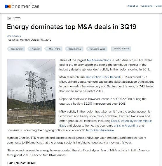 Energy dominates top M&A deals in 3Q19